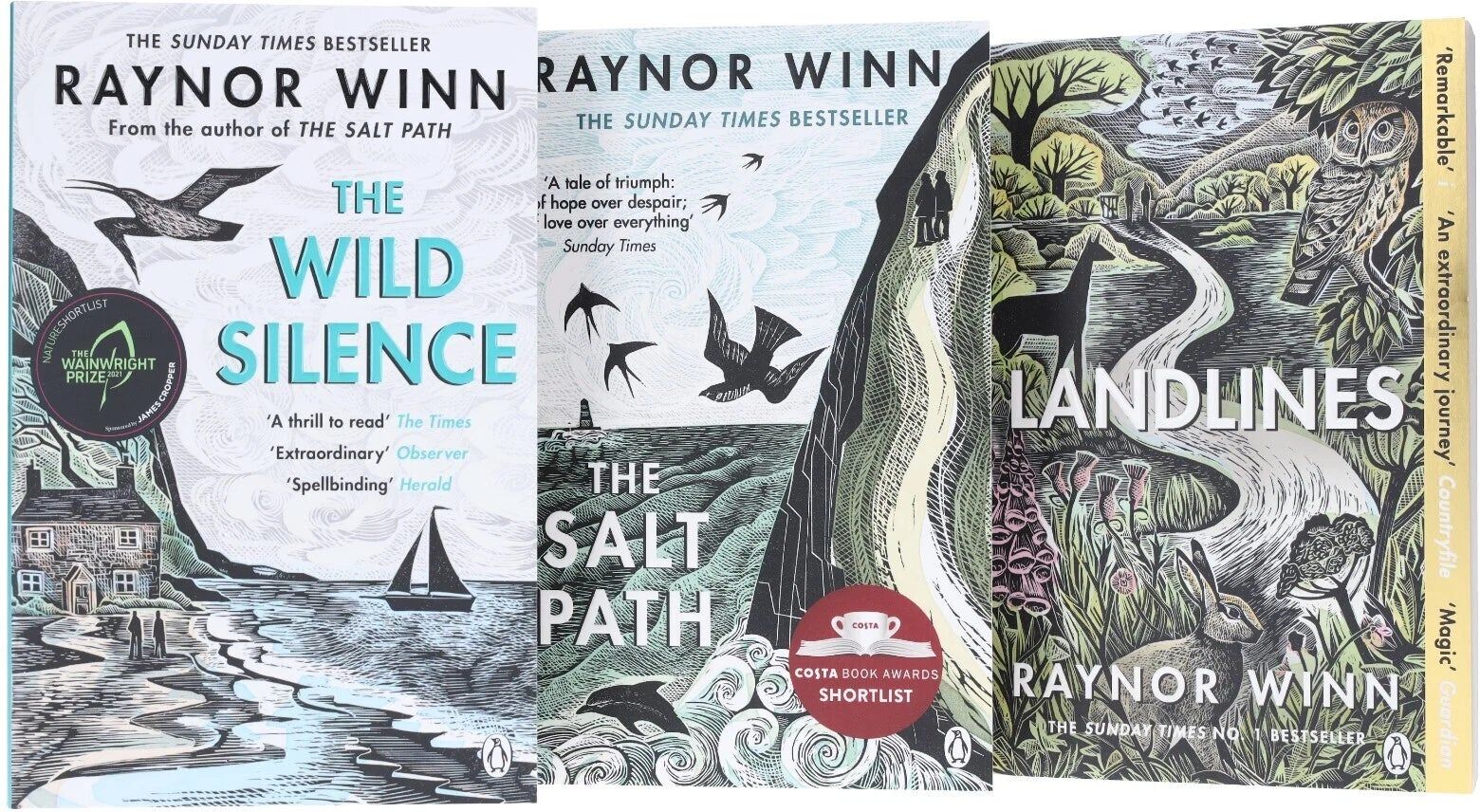 Penguin Books Ltd Raynor Winn Collection – 3 Books Set   The Salt Path, The Wild Silence & Landlines   Inspirational Nature & Travel Memoirs