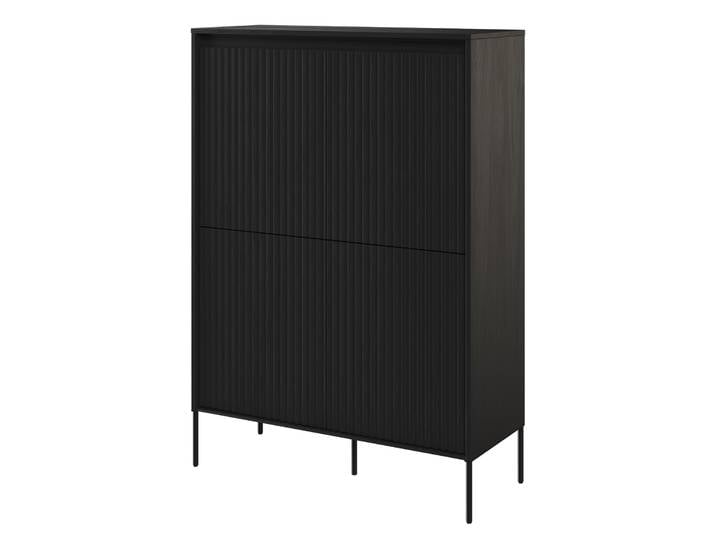 Trend vier­türige hohe Kommode 98 cm mit LED Schwarz