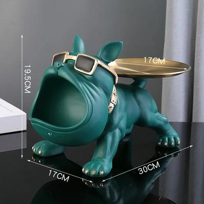 Inspire Select Bulldog Storage Box Figurine Resin Dog Statue Organizer Tray For Home Decor & Desk Storage green