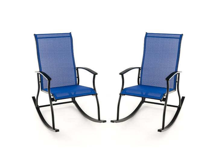 Chaises à bascule confortables avec dossier respirant, bascule à cadre en métal stable, extérieur, 2 pièces