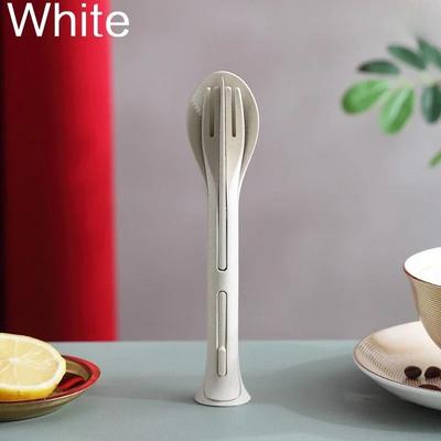 Uplift Essentials Wheat Straw Portable Tableware Set With Case Eco Friendly Travel Cutlery For Camping, Work, And School white