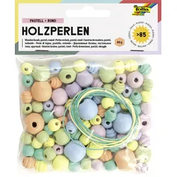 folia Perlen-Set aus Holz pastell