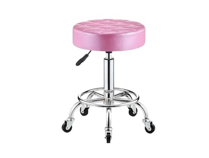 HANELREEZD Runde Rollhocker mit hydraulischer Fußstütze bürohocker Metallhocker höhenverstellbar, for Home Office Shop