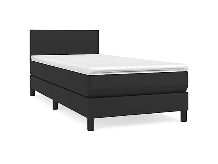 PUGYNBK Boxspringbett aus Kunstleder, Schwarz, 80 x 200 cm Verstellbares Kopfteil, Taschenfederkernmatratze, mittlere Härte, leicht zu reinigen