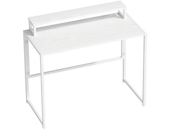 Bureau Droit Pliable avec Support Écran Amovible - YEAVIO - Bois et Métal Blanc pour Bureau 100×48×87 5 cm