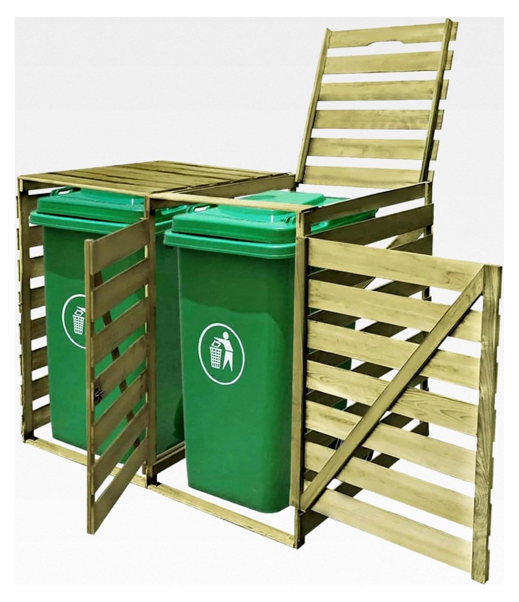 Mülltonnenbox für 2 Tonnen - Holz - Verrottungssicher - Garten Mülleimerschrank