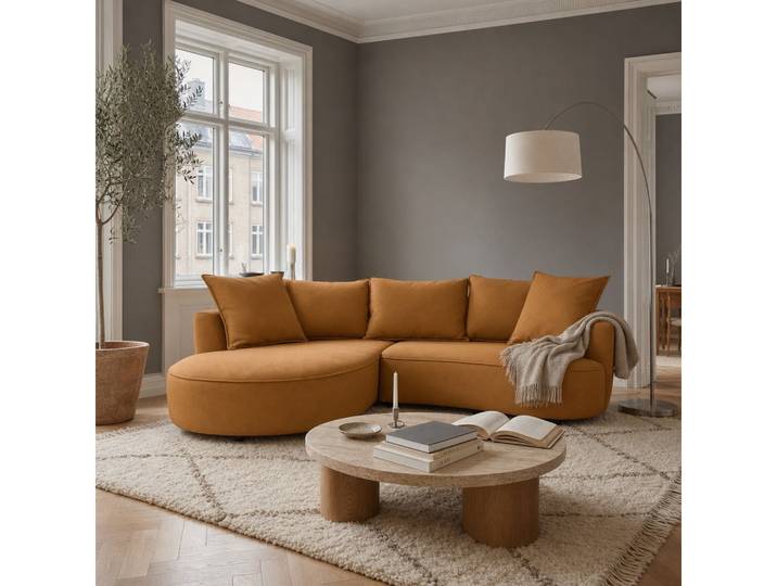 foamnova Ecksofa Mantua, 3-Sitzer mit Recamiere, organische Form, Breite 260 cm, Organische, fließende Form, echt bezogener Rücken