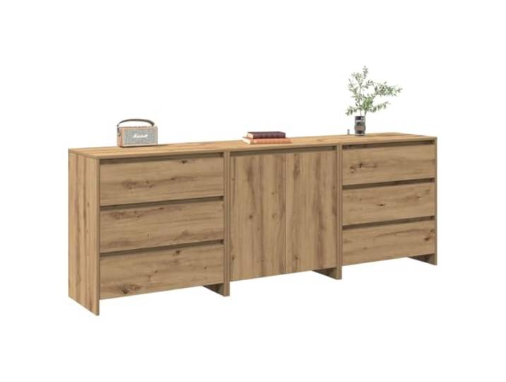 RJPLMFV Anrichte, 3-teilig, Eiche, Holz Glatte Oberfläche, feuchtigkeitsbeständig, großer Stauraum, robuste Oberseite für Dekoration, einfache Reinigung, Befestigung