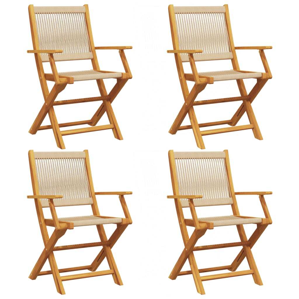 vidaXL Klappstühle, 4 Stück, beige, massives Akazienholz