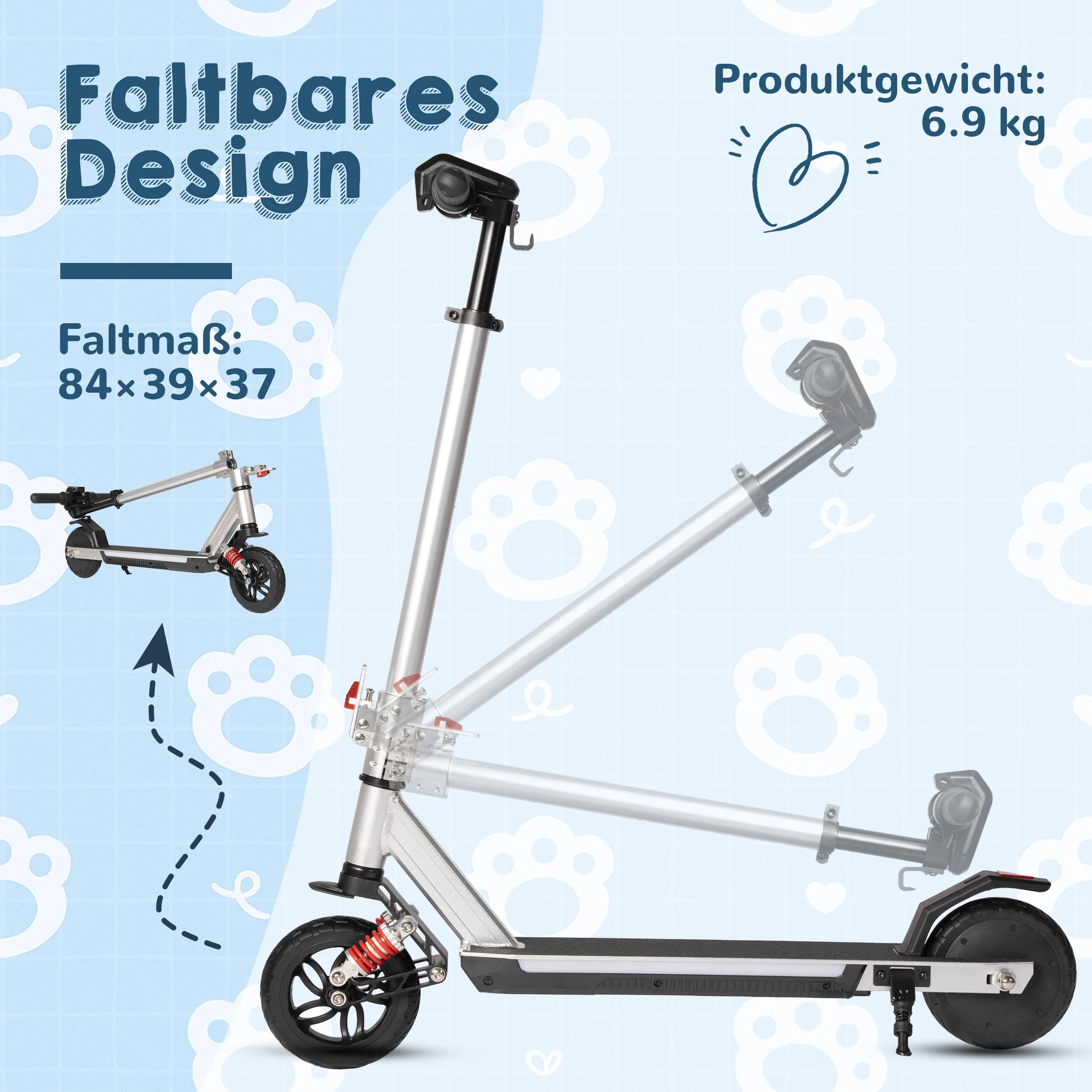 Elektrischer Kinderroller - Faltbarer E-Scooter - 150 W - 126 Wh - 16,5-cm-Räder - Stoßdämpfer am Vorderrad - Für Kinder von 6-12 Jahren