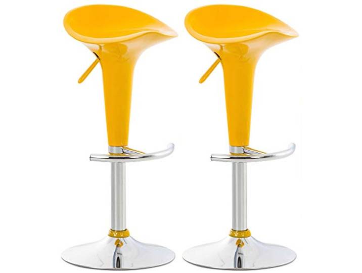 CLP 2er Set Barhocker Saddle Mit Drehbarem Kunsttoffsitz Und Fußablage I Höhenverstellbarer Hocker Mit Metallgestell In Chrom-Optik Farbe gelb