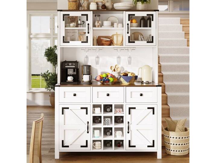 Armoire de cuisine 120×40×170 cm ports USB prises électriques 4 portes 3 tiroirs éclairage LED meuble de cuisine buffet blanc
