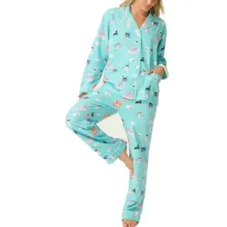 PJ Salvage Long Sleeve Flannel Pyjama Türkis Muster Baumwolle Large Damen