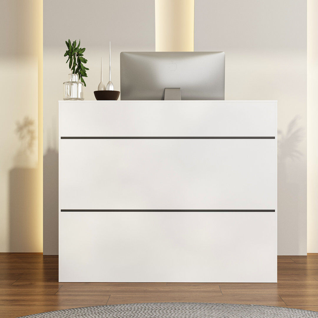 Caldion 120cm Modern White Reception Counter for Salon & Small Business Workstation White