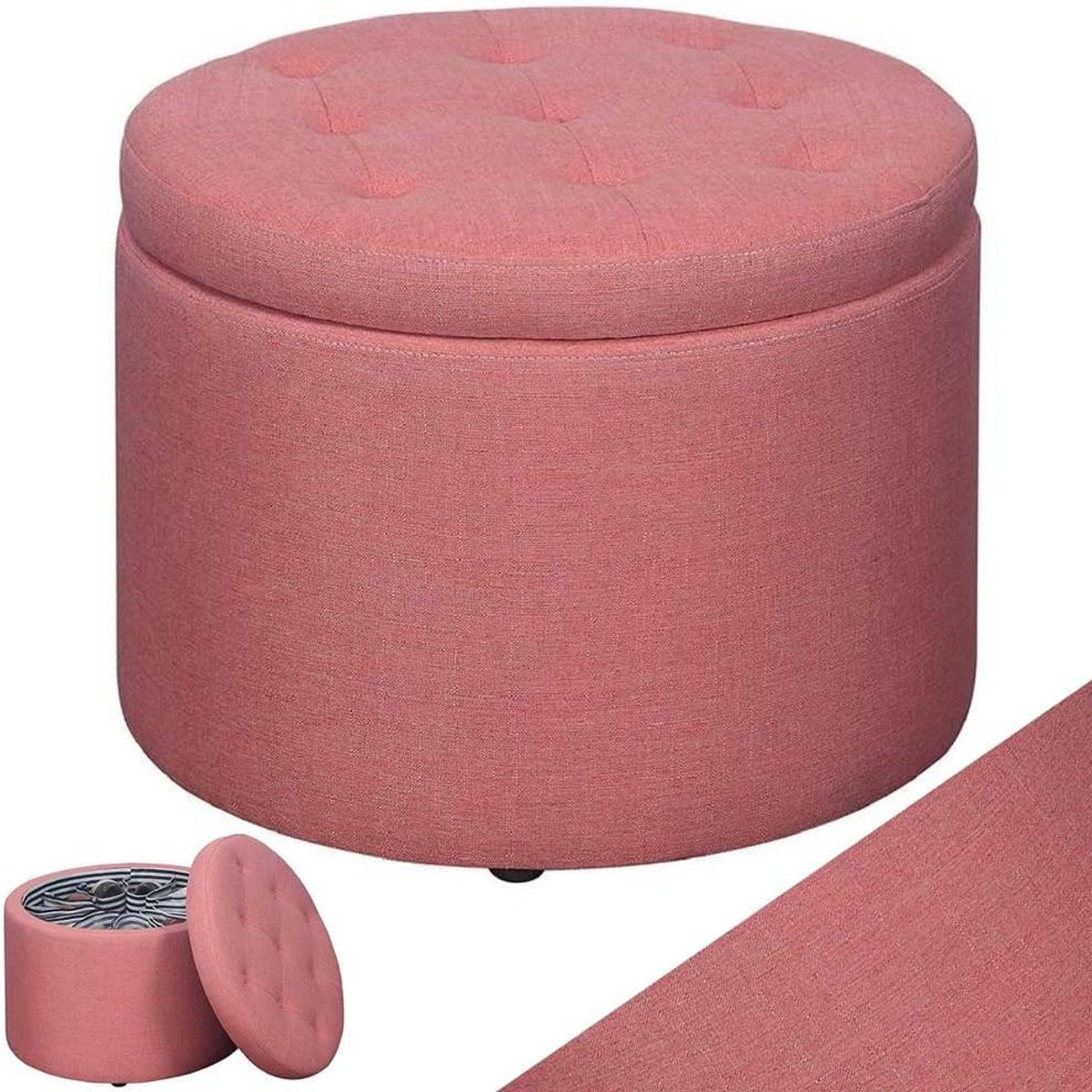 Roze zitkruk met opbergvak en 12 binnenvakken, B/D/H: 40 x 40 x 40 cm