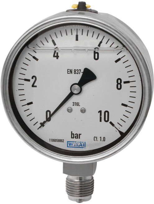 Riegler Manomètre glycériné, acier CrNi, échelle E, G 1/2 bas, 0-10,0 bar, Ø 160 (747)