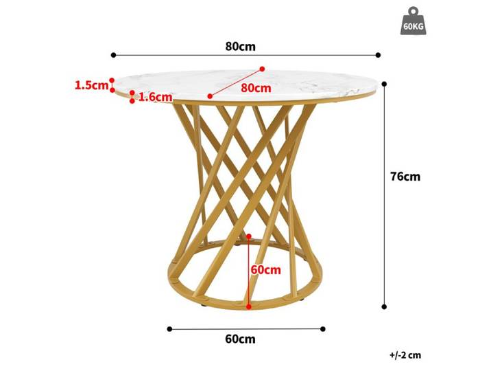 BEL Ensemble cuisine 5 pièces moderne table ronde 80cm pieds dorés MDF blanc 4 chaises velours gris foncé salle à manger