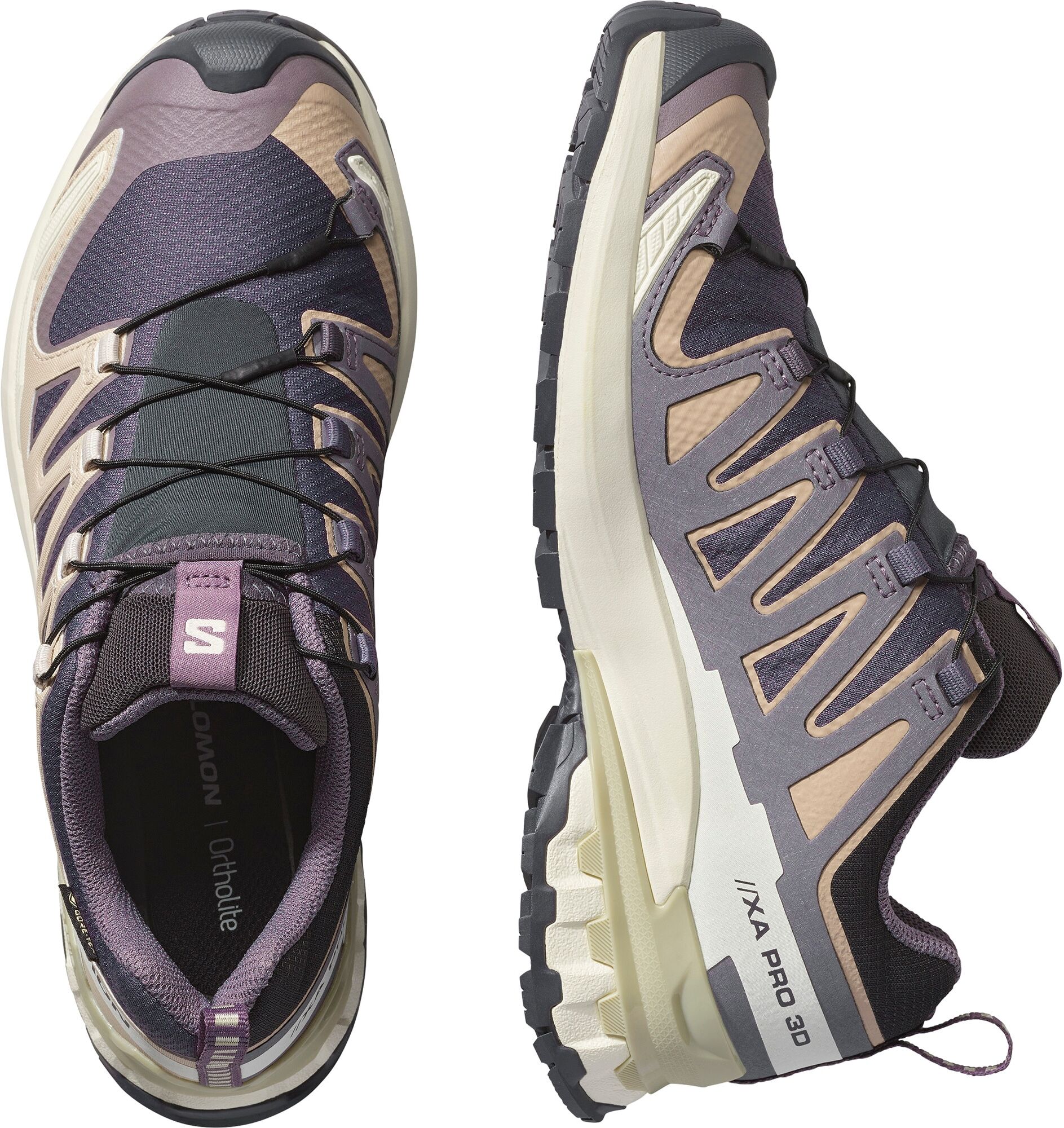 Trailrunningschuh SALOMON "XA PRO 3D V9 GORE-TEX W", Damen, Gr. 38,5, atmungsaktiv, grau (nine iron, oxford tan, alfalfa), Synthetik, Textil, Schuhe Trailrunningschuh, wasserdicht nine iron, oxford tan, alfalfa 38,5, atmungsaktiv