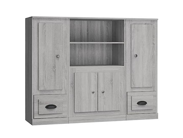 Kaorsrow 3er Set Highboards Grau Sonoma Holzwerkstoff Sideboard Schrank Dreiteiliges Schrank-Set bietet viel Stauraum für Wohnzimmer und Schlafzimmer mit stabiler Wandbefestigung.