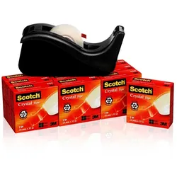 3M Scotch C60 Tischabroller schwarz + 10 Schachteln Scotch Crystal Klebeband 19 mm x 33 m