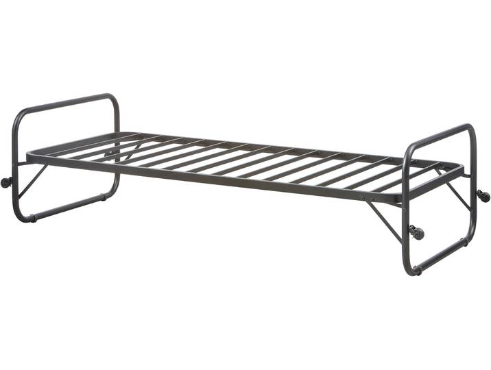 Bettgestell WOOOD Lucy Metallrahmen pulverbeschichtet zusammenklappbar, 206 x 96 x 57 cm , grau (schwarz), B:95cm H:57cm L:206cm, Betten, Bettgestell, Eingeklappt 30 cm hoch, Tragkraft 150 kg, Matratzenmaß 90x200 cm