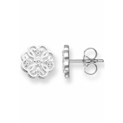 Paar Ohrstecker THOMAS SABO "Kleeblatt-Design", silber (silberfarben, weiß, weiß), Ohrringe, Damen, Silber 925 (recycelt), mit Zirkonia