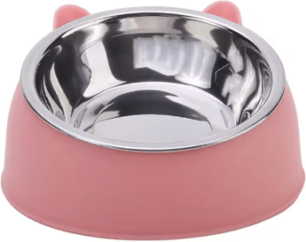 Inspire Picks Elevated Stainless Steel Cat Feeding Bowl Cat Bowl With Ergonomic Inclined Design For Comfortable Eating pink