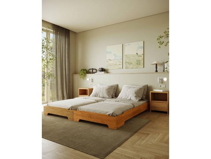 Naturwohnen Set 2 Stapelliegen aus Bio Massivholz 90x200 cm mit bioola® nature Bodenbetten Stapelbett Kai 100% Bio & Vegan