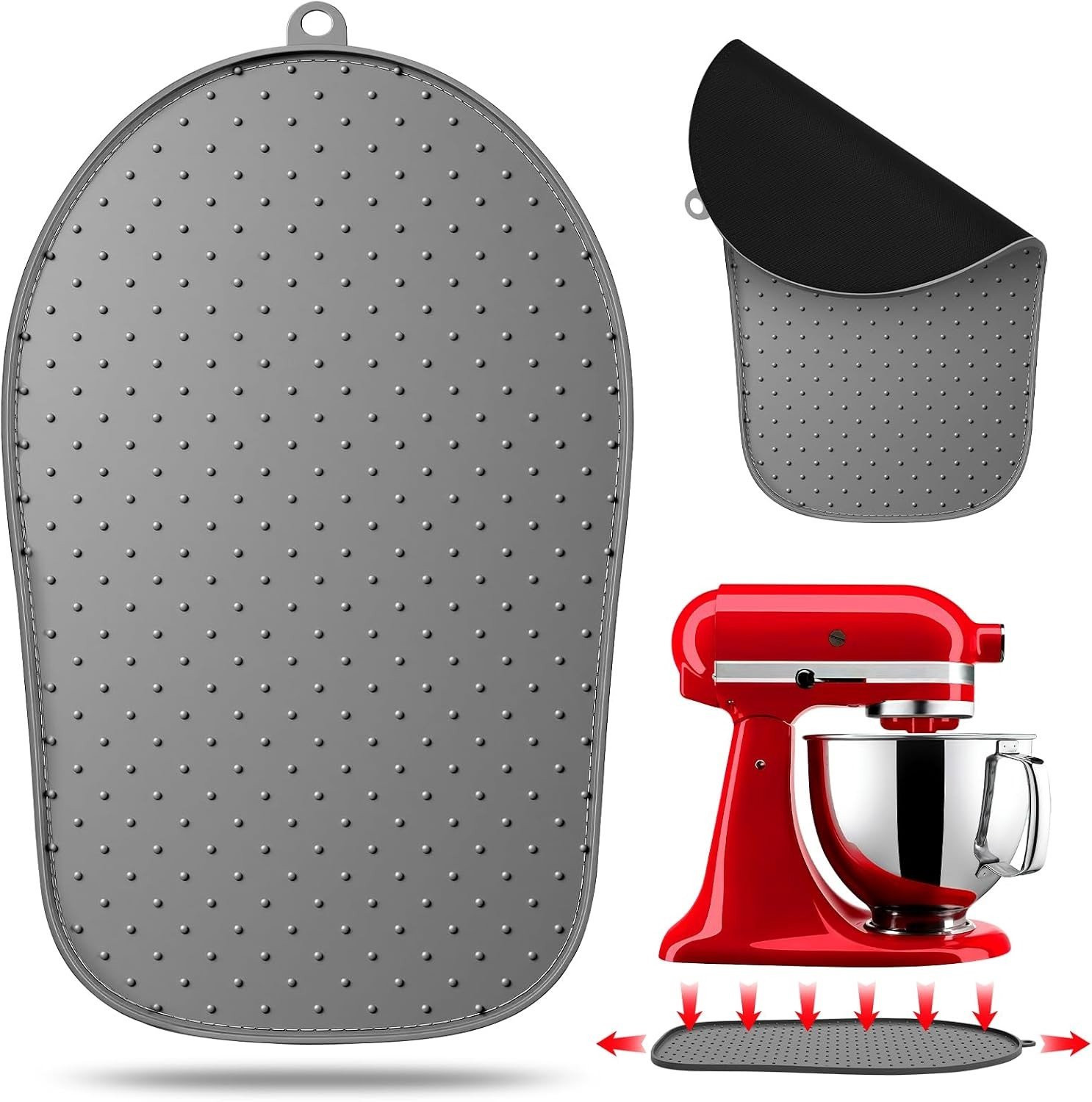 Antislip silicone mat voor keukenmixers en accessoires, grijs, 24,1 x 19 cm