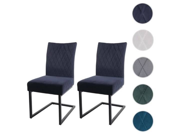 Lot de 2 chaises cantilever HWC-L15 - chaise visiteur chaise de conférence - velours acier époxy - turqoise-bleu