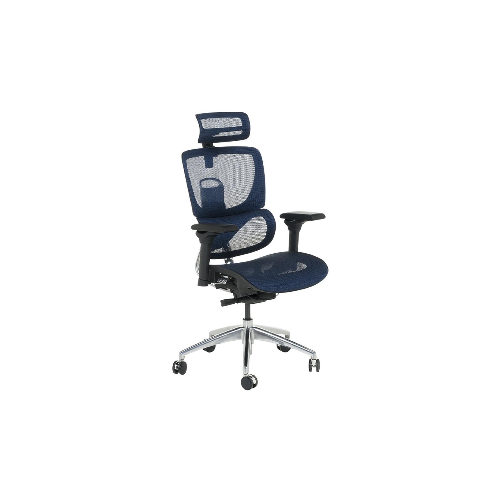 Carmen CALGARY Chefsessel XXL mit Netzrücken, Kopfstütze, Lordosenstütze, 5D-Armlehnen und Alu-Fußkreuz – Blau