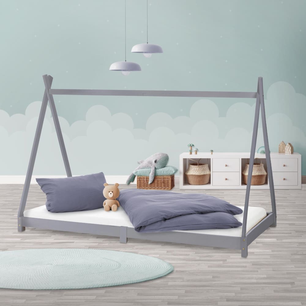 ML-Design Cama infantil tipi 90x200cm gris claro con listones de madera