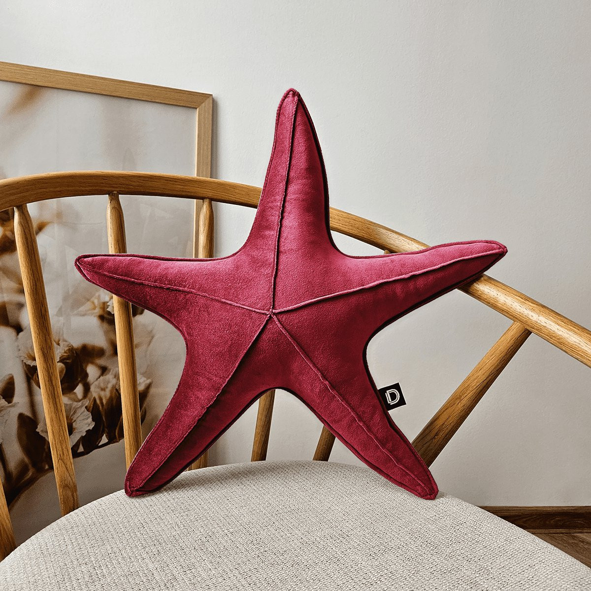 Decordruk VELVET Serie Grote Stervormige Kussen - Rubinrood - Zacht Velvet