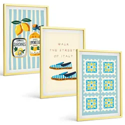 BILDER SET 3er Set - 40x60 cm Goldrahmen - Früchte, Elemente der italienischen Kultur