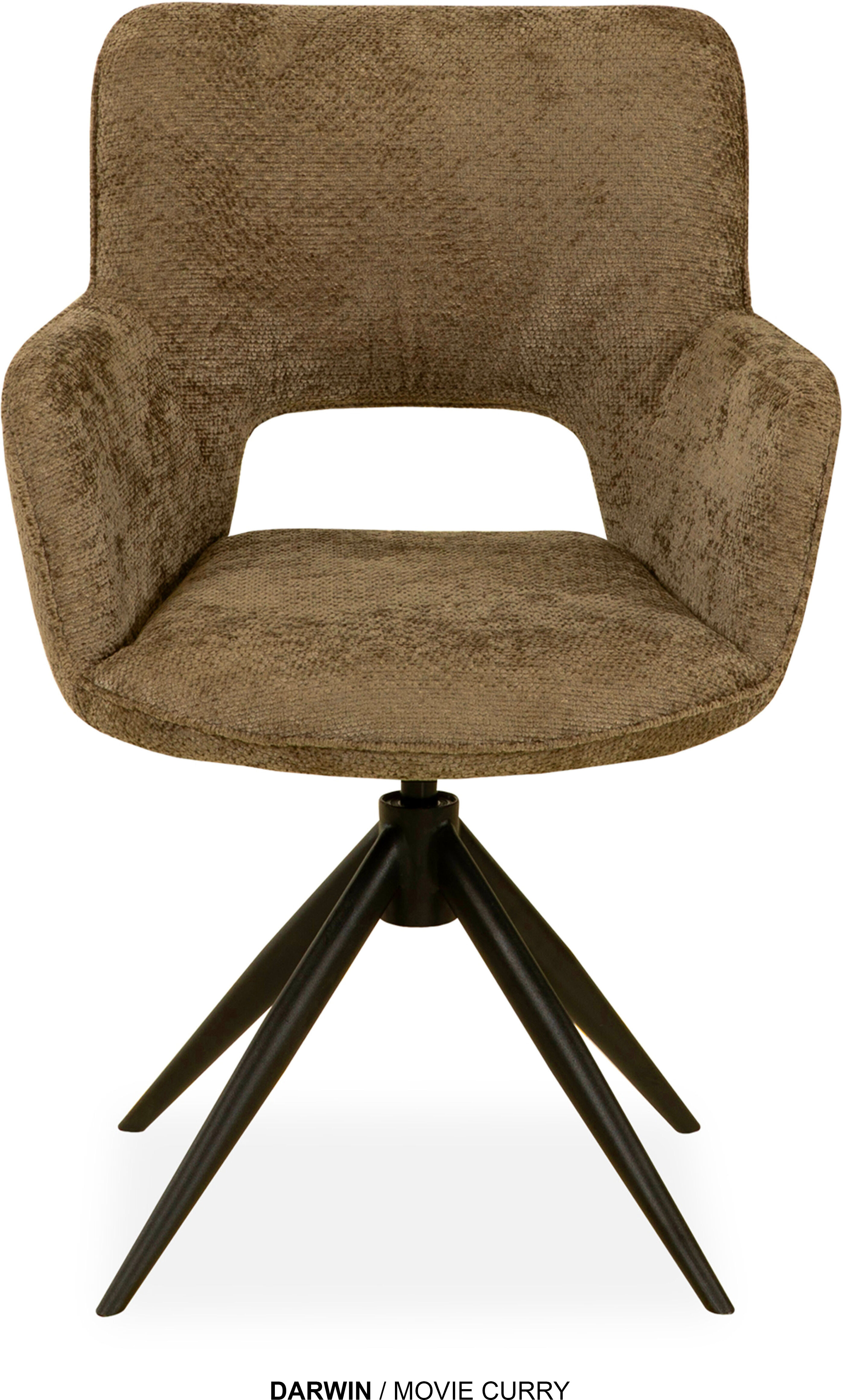 Esszimmerstuhl OMG DESIGN "Darwin", curry, schwarz, curry, B:58cm H:85cm T:65cm, Polyester, Stühle, Esszimmerstuhl, Drehstuhl mit auto-return, Armlehnenstuhl