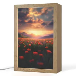 TISCHLEUCHTE Landschaft - Sonnenuntergang - Blumenfeld Tischlampe 20x30 cm
