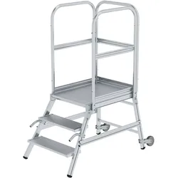 Munk Podesttreppe einseitig begehbar mit Rollen und Griffen Aluminium geriffelt - 056103