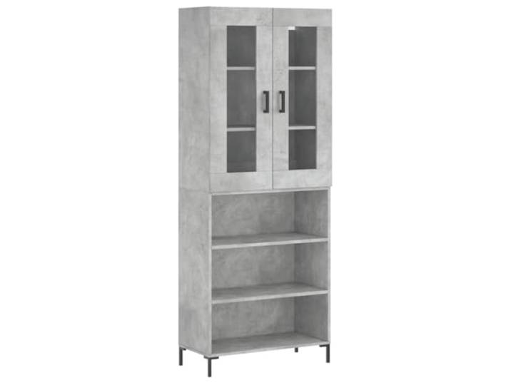 GHVBNMF Highboard Betongrau 69,5x34x180 cm Holzwerkstoff Schrank Stilvoller Mehrzweckschrank mit Glastür und Metallfüßen für Wohnzimmer und Flur. Schafft ordentlichen Stauraum.
