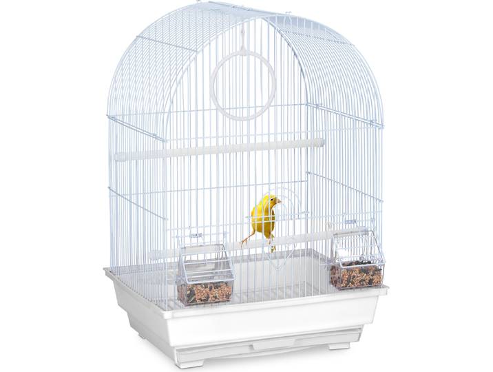 Cage à oiseaux Relaxdays\, cage pour canaris et diamants mandarins\, perchoirs\, balançoire\, mangeoires\, dimensions 49\,5 x 34\,5 x 31 cm\, blanche