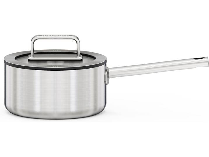 Kasserolle HANSEATIC PREMIUM , silberfarben, Ø:16cm, Töpfe, Kasserolle, handfreundliche Griffe, Literskala, Glasdeckel, Induktion