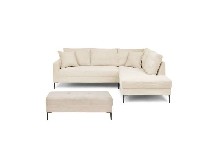 Trendstore Hilary Ecksofa mit Umbauecke in Cord – inkl. Hocker - Cord Zoom cream - rechts Modern