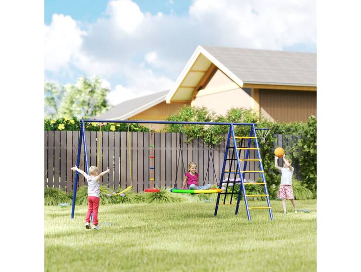 AIYAPLAY Portique 6 en 1 Extérieur Balançoires Multicolore