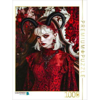 CALVENDO Puzzle Dame mit Teufelshörnern im roten Samtkleid. Gothic Szene | 1000 Teile Lege-Größe 64x48cm Foto-Puzzle für glückliche Stunden