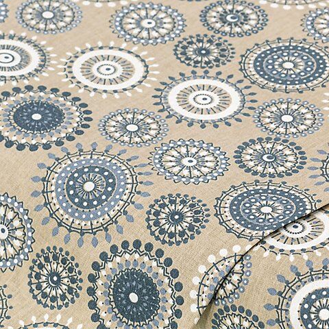 Baumwollstoff Ethno-Kreise "Mona", natur/jeansblau