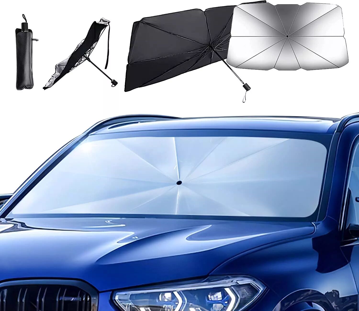 INF Sonnenschutz für Windschutzscheibe / zusammenklappbarer Windschutzscheibenschirm für Auto 145×79 cm