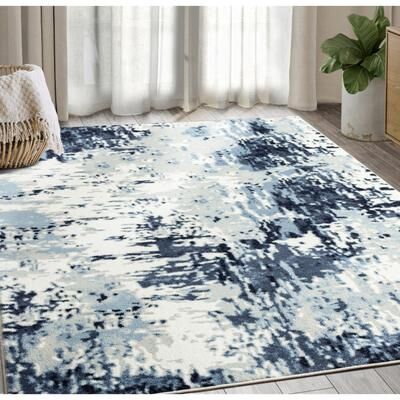 Abani Rugs Abani Arto Contemporary Blue Distressed Indoor Indoor Area Rug
