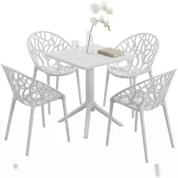 DELUKE Gartenmöbel-Set SOFIA mit 4 Stühlen 180x180x80cm, Kunststoff, Weiß Balkonset Gartenset Tisch mit Stühlen Bistroset Outdoor