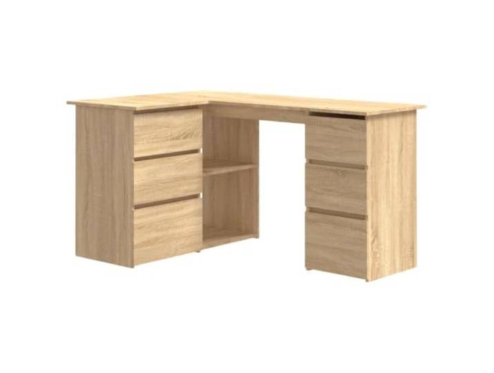 HBBMGYD Sonoma Eckschreibtisch, 145 x 100 x 76 cm, 4 Schubladen, Holz 2 Einlegeböden, 2 offene Türen, optimale Aufbewahrung, einfache Nassreinigung, praktischer Lernraum