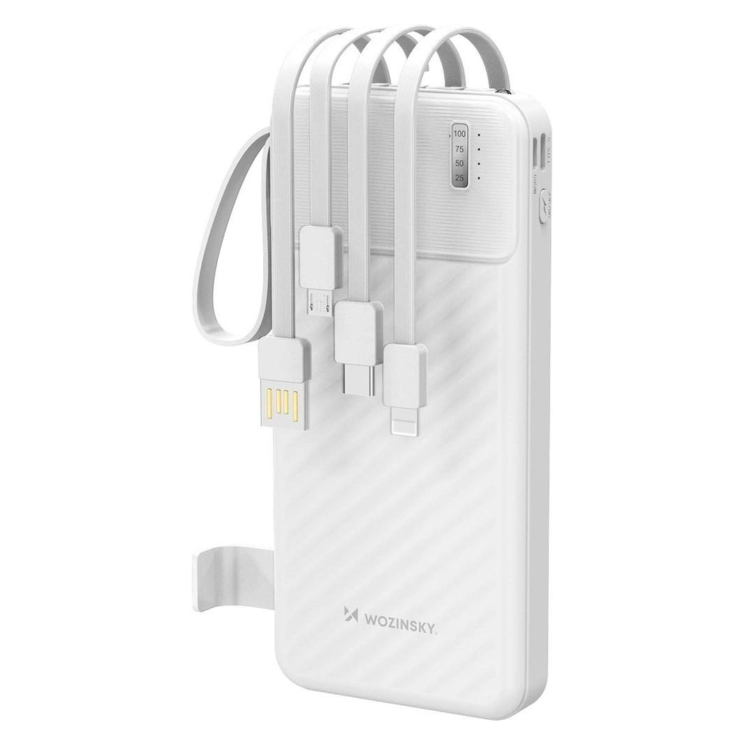 Wozinsky W11-W 10000mAh 10W Powerbank mit integrierten Kabeln und Taschenlampe - Weiss (10000 mAh, 10 W) (1409315874)