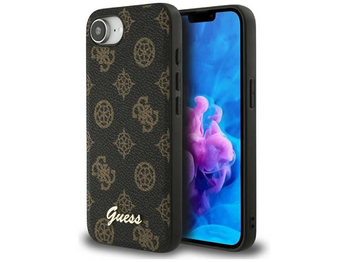 Étui Magsafe Guess Peony Script Logo Pour Iphone 16e Noir